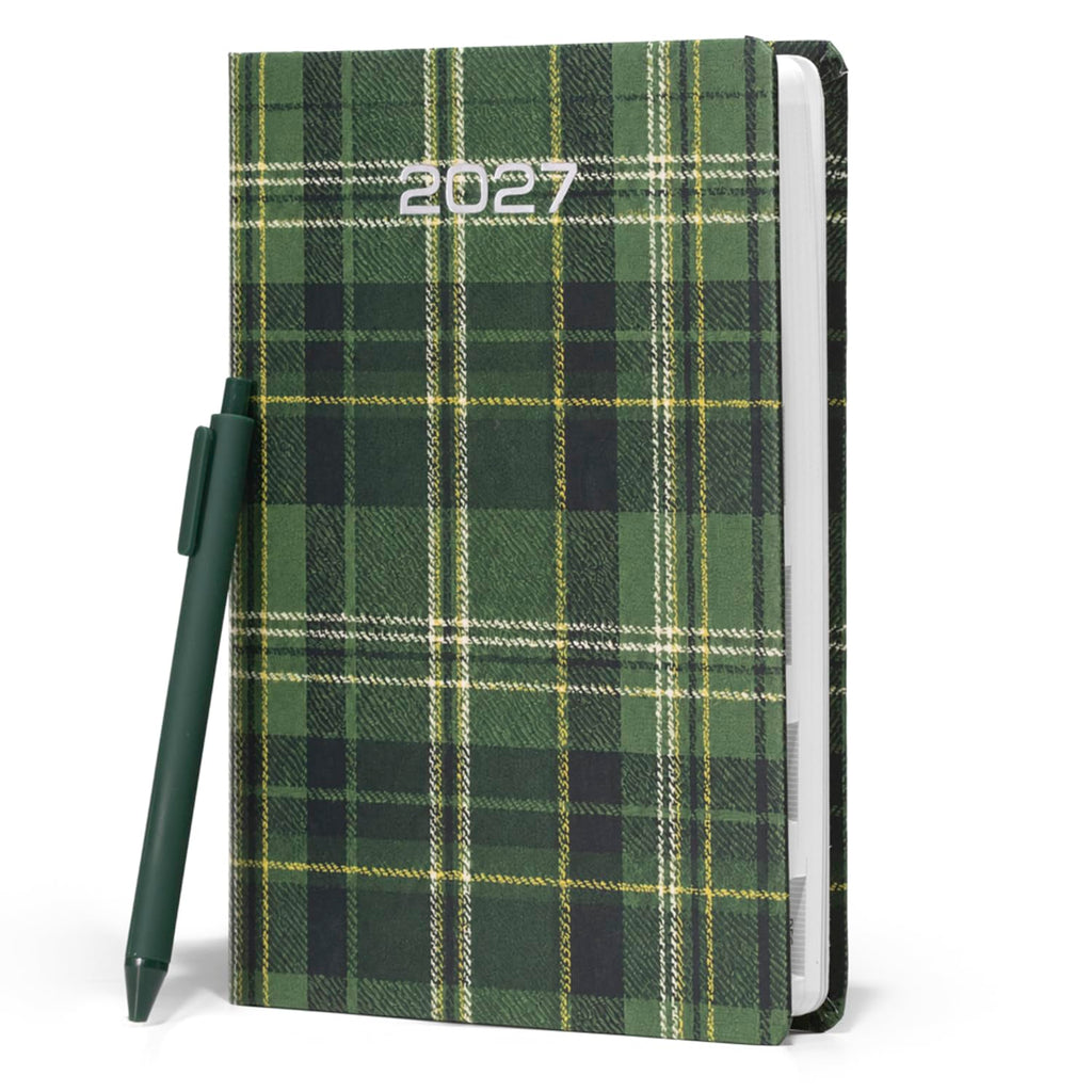 Premium 2027 A5 Diary with Pen | Green Checkered Design | Diwali & Corporate Gift