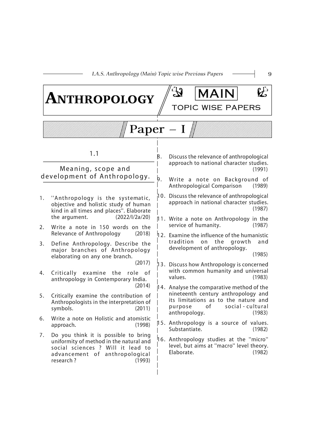 New Vishal Publication – 45 Years (1981–2025) UPSC IAS Mains Paper 1 & 2 Anthropology | English Medium