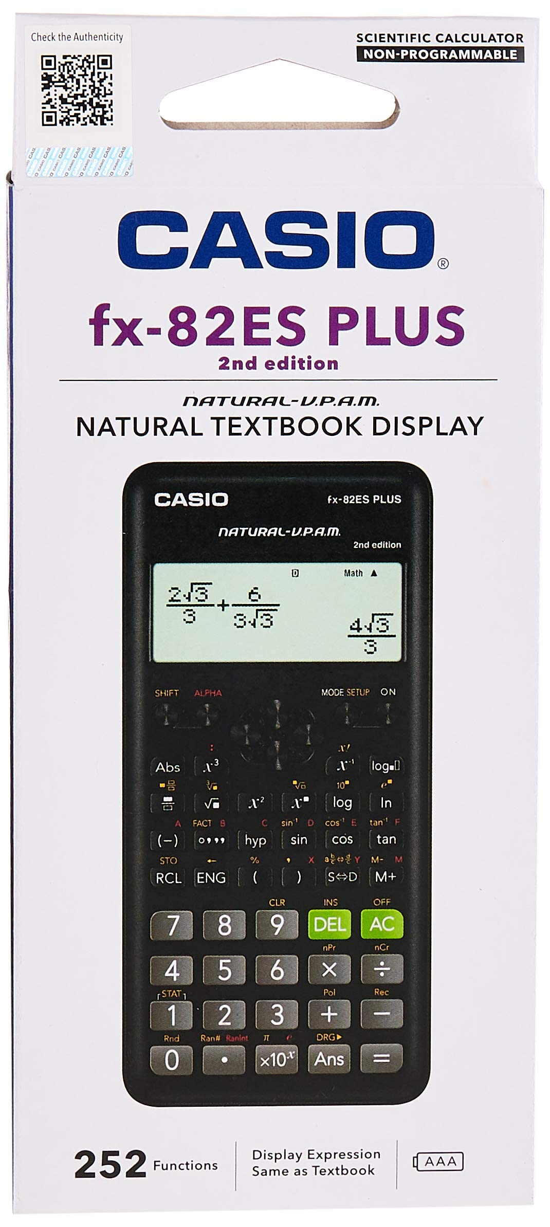 Casio FX-82ES Plus 2nd Edition – Scientific Calculator with 252 Functions