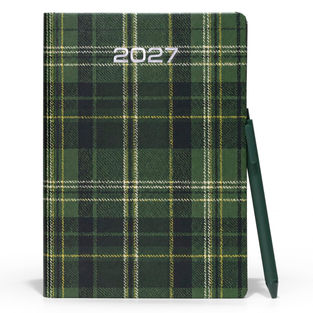 Premium 2027 A5 Diary with Pen | Green Checkered Design | Diwali & Corporate Gift