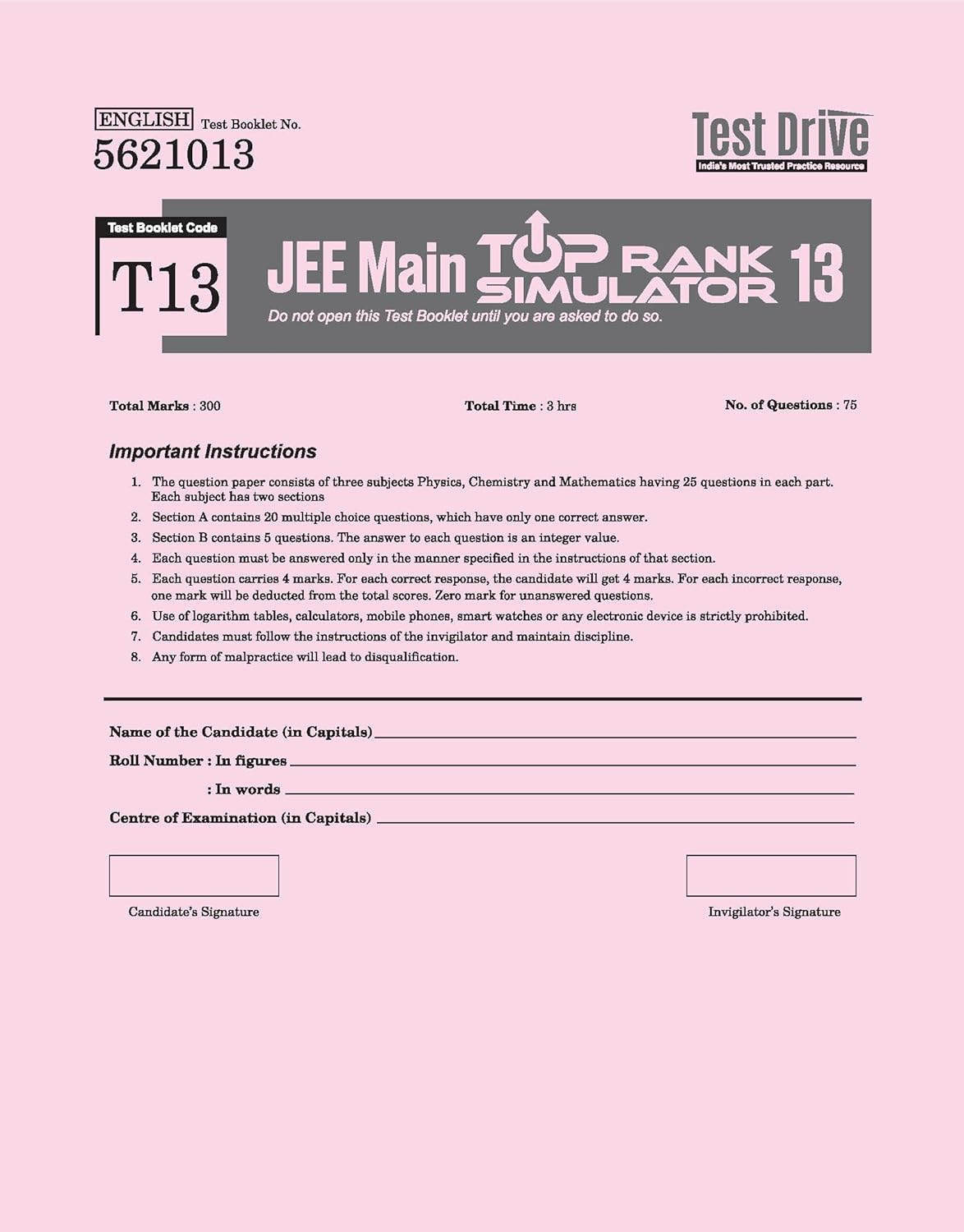 Arihant - JEE Main Exam 2026 Test Drive | 20 Tests, 16 Booklets, 1500 Questions (PCM) English Medium