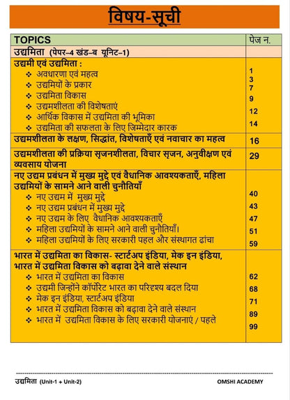 Omshi Academy Udyamita, Vyavsayik Sangathan Evam Prabandhan | MPPSC Mains 2024–25 | Paper 4 Part-B | Unit 1 & Unit 2 | Hindi Medium