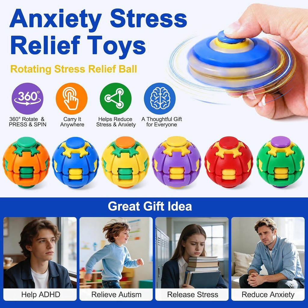 Press to Spin Fidget Spinner Ball | 360° Rotating Transformable Sensory Stress Relief Toy for Kids & Adults | Multicolor