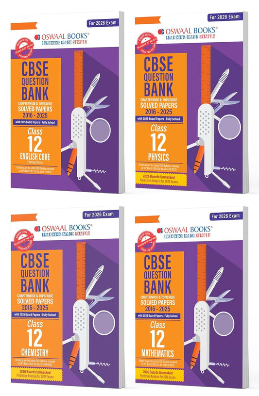 Oswaal CBSE Class 12 Question Bank Set (English Core, Physics, Chemistry, Mathematics) – For 2026 Board Exam