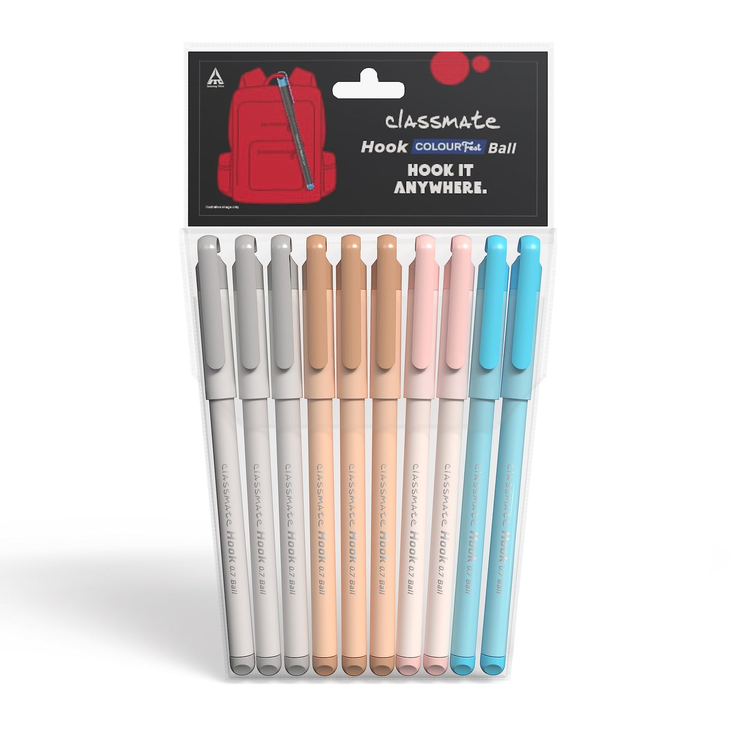 Classmate Hook Colour Fest Ball Pen – Blue Ink, Pack of 10 Pieces