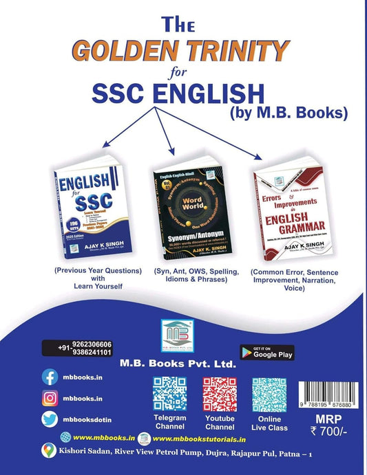 MB Books English for SSC by Ajay K. Singh | 196 Practice Sets (2025 Edition)