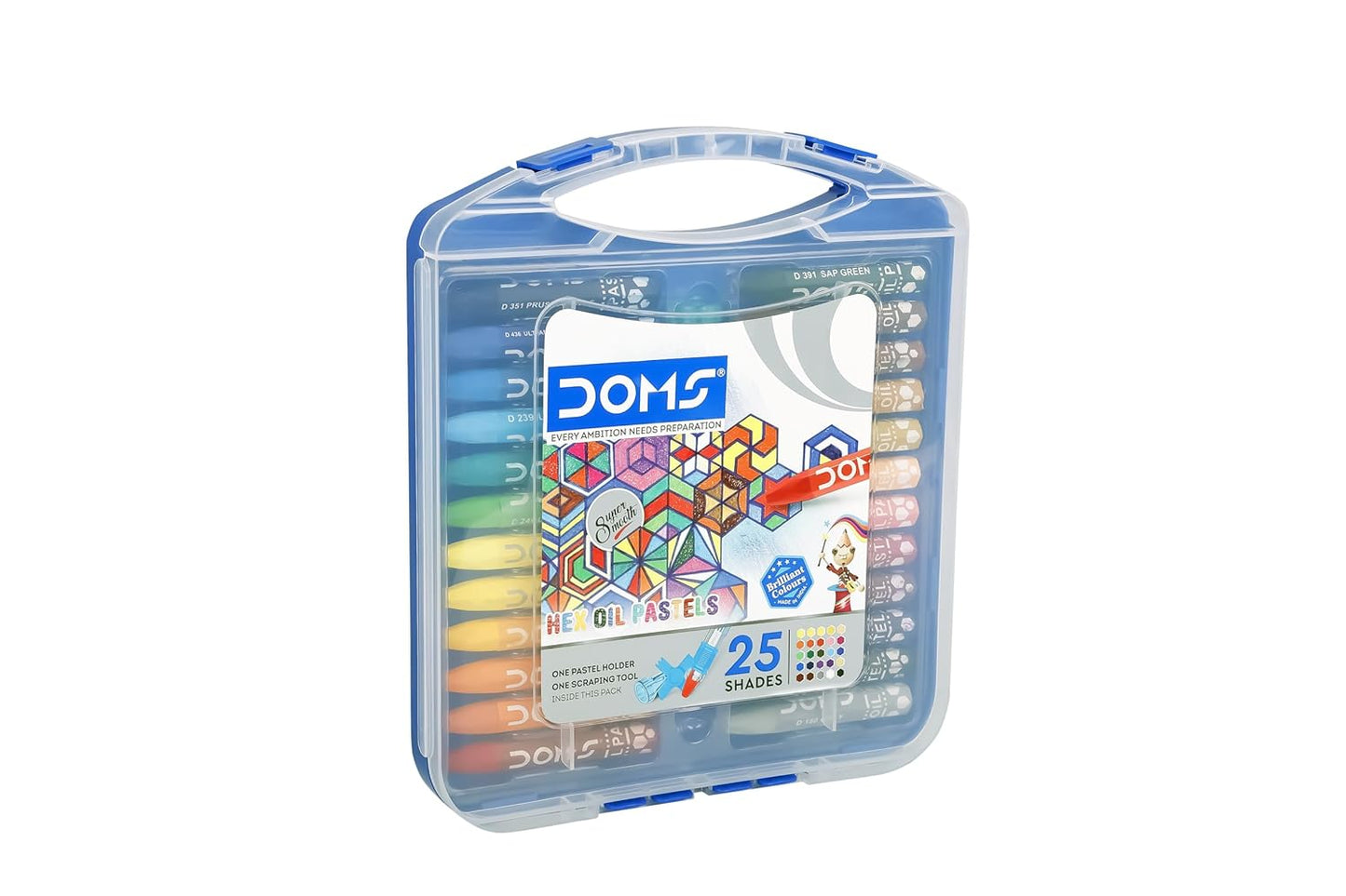 Doms Oil Pastels – 25 Shades | Hard Plastic Case | Free Pastel Holder & Sharpener