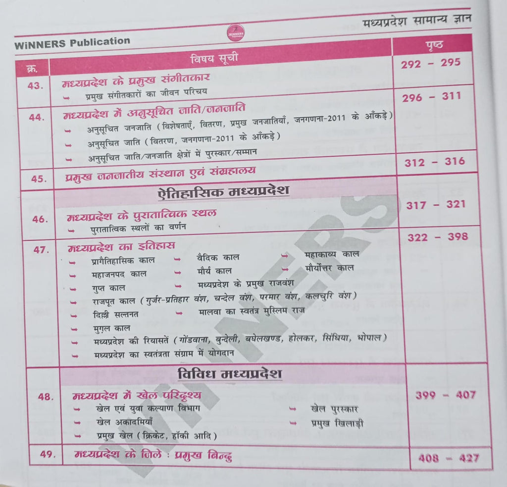 Winners Madhya Pradesh MPGK Samanya Gyan Book 5th Edition (Hindi Medium)