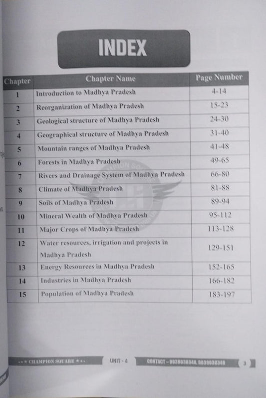 Champion Square – MPPSC Prelims Geography of Madhya Pradesh (Unit–4) [English]