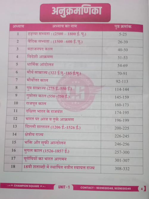 Champion Square  MPPSC Mains Paper-1, Part-A, Unit-1 Prachin evam Madhyakalin Bharat ka Itihas (Hindi Medium)