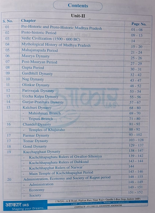 Aakar IAS MPPSC (Pre-Cum-Mains) Paper-1, Part-A, Unit-2,3,5 History of Madhya Pradesh | Hindi Medium