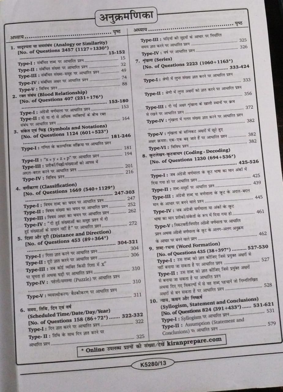Kiran SSC Reasoning Chapterwise & Typewise Solved Papers [Hindi]