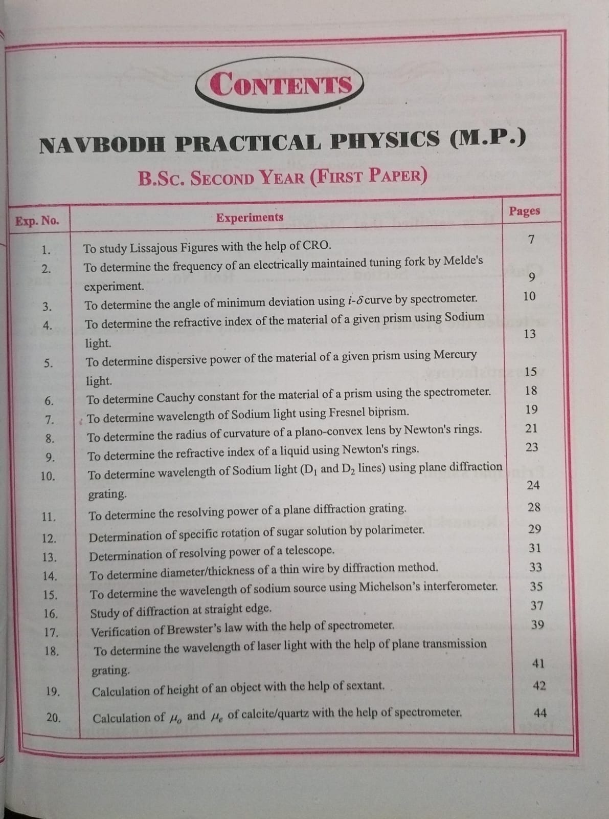 Navbodh B.Sc Practical Physics 2nd Year – Paper 1 [English]