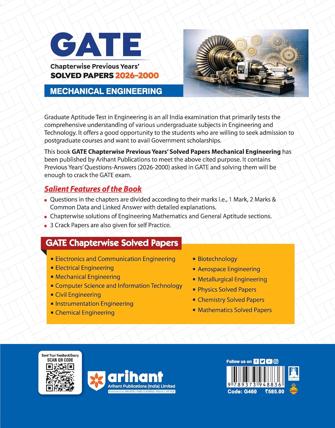 Arihant GATE Mechanical Engineering Chapterwise Previous Years' Solved Papers (2000–2026) By Lalit Jain (English Medium)