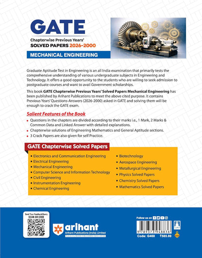 Arihant GATE Mechanical Engineering Chapterwise Previous Years' Solved Papers (2000–2026) By Lalit Jain (English Medium)