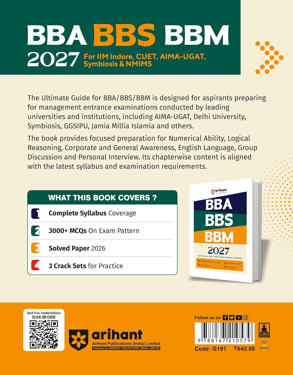 Arihant BBA BBS BBM 2027 Entrance Exam (English Medium)