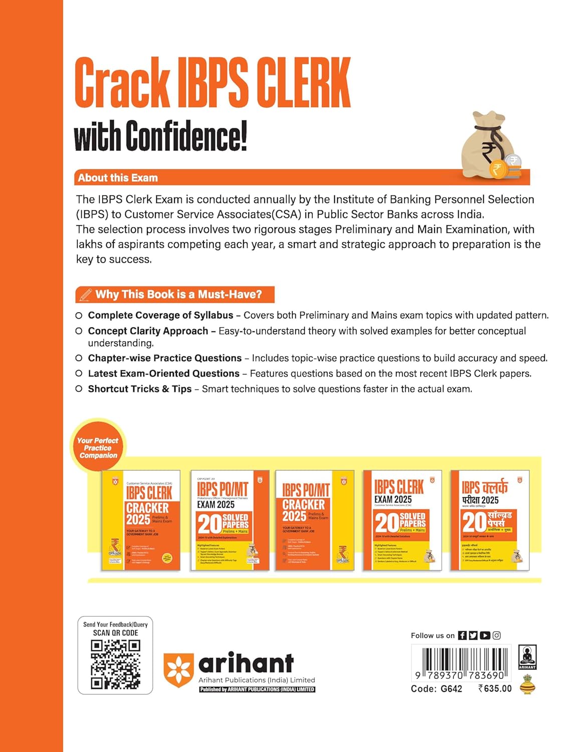 Arihant IBPS CSA / Clerk Cracker 2025 – Prelims & Mains(3000+ MCQs) English Medium