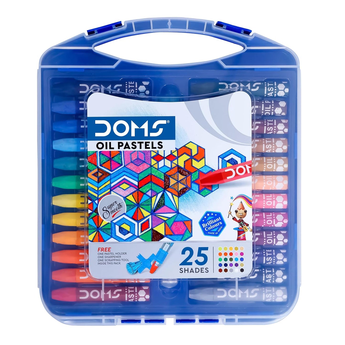 Doms Oil Pastels – 25 Shades | Hard Plastic Case | Free Pastel Holder & Sharpener