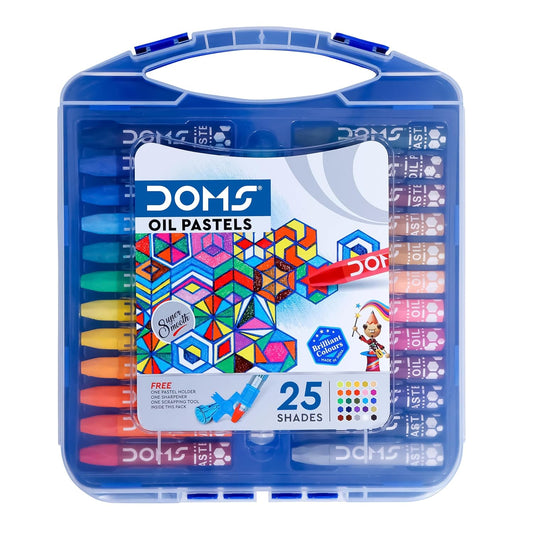 Doms Oil Pastels – 25 Shades | Hard Plastic Case | Free Pastel Holder & Sharpener