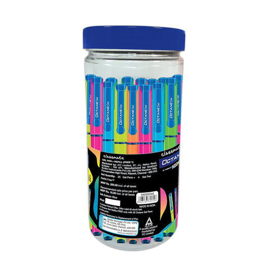 Classmate Octane Neon Gel Pens – 25s Jar Blue Ink Smooth & Smudge-Free Writing |