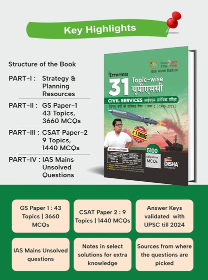 Disha - 31 Years Errorless UPSC Civil IAS by Dr. Mrunal Patel (15th Edition) 5100 MCQs Topic-wise| Hindi Medium