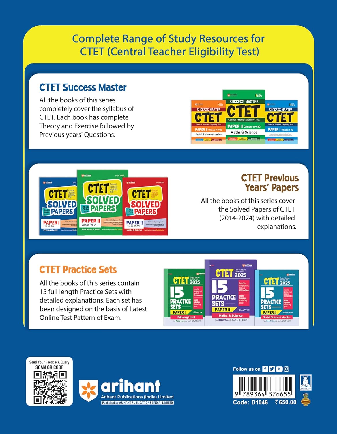 Arihant CTET Solved Papers (Class 1 to 5) Primary Level – 33 Sets [English]