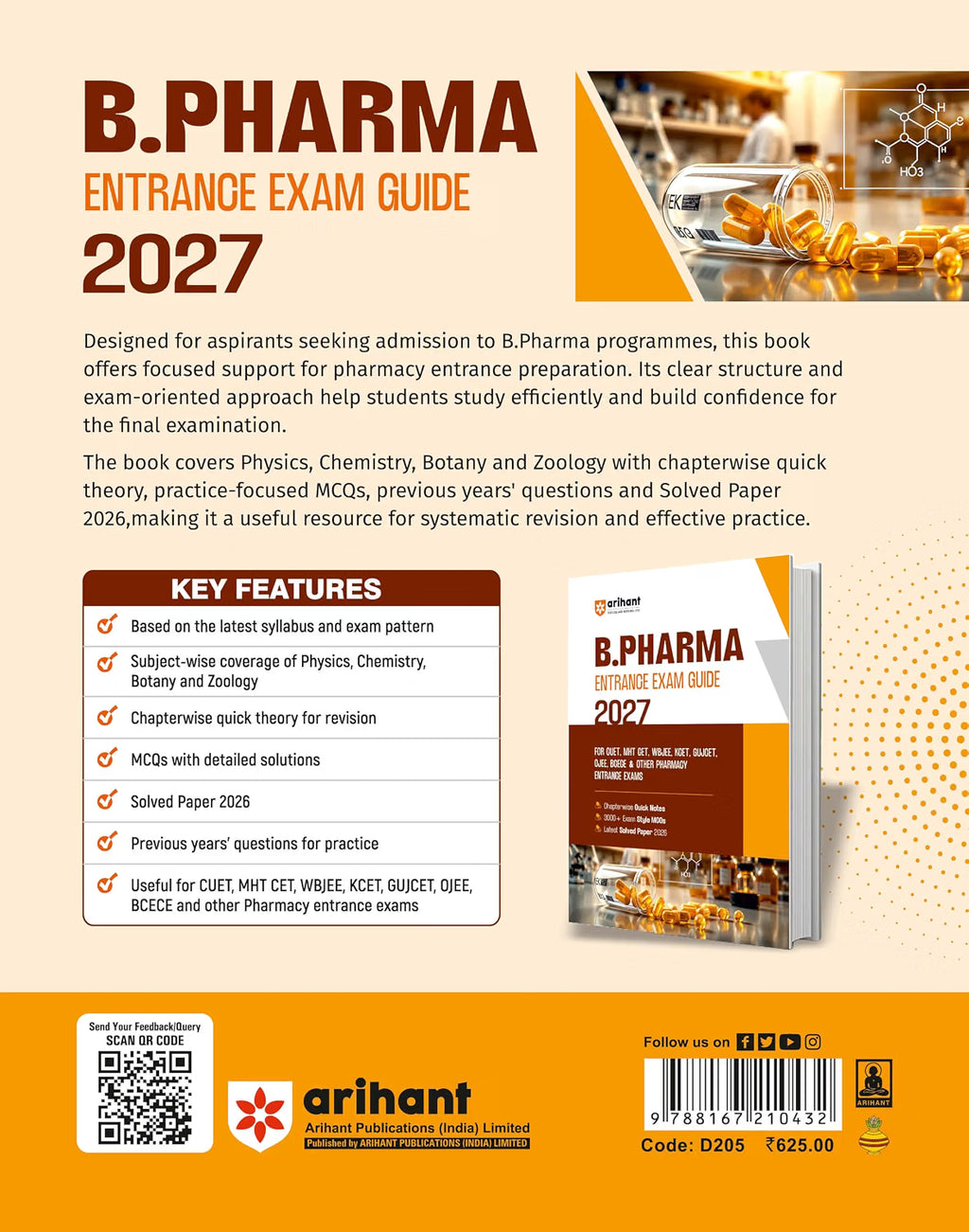 Arihant B.Pharma Entrance Exam Guide 2027 CUET MHT CET (English Medium)