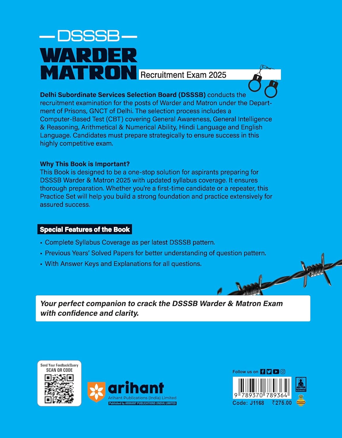 Arihant DSSSB Warder & Matron Recruitment Exam 2025 | 10 Practice sets | English medium