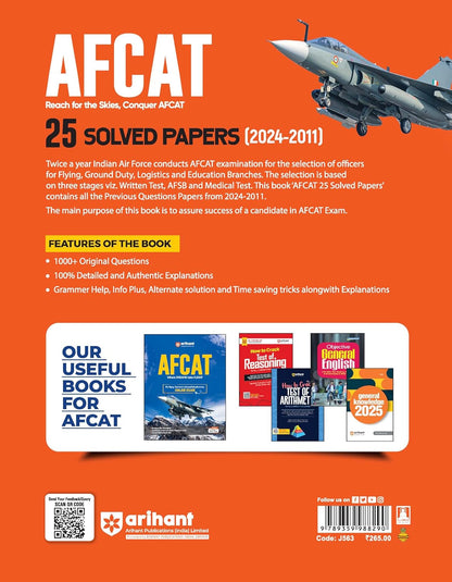Arihant AFCAT 25 Solved Papers (2024–2011) | Authentic Explanations & Online Mock Tests | English Medium