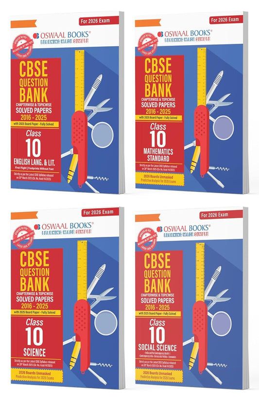 Oswaal CBSE Class 10 Question Bank Set – Eng, Math Std, Science, SST (4 Books)