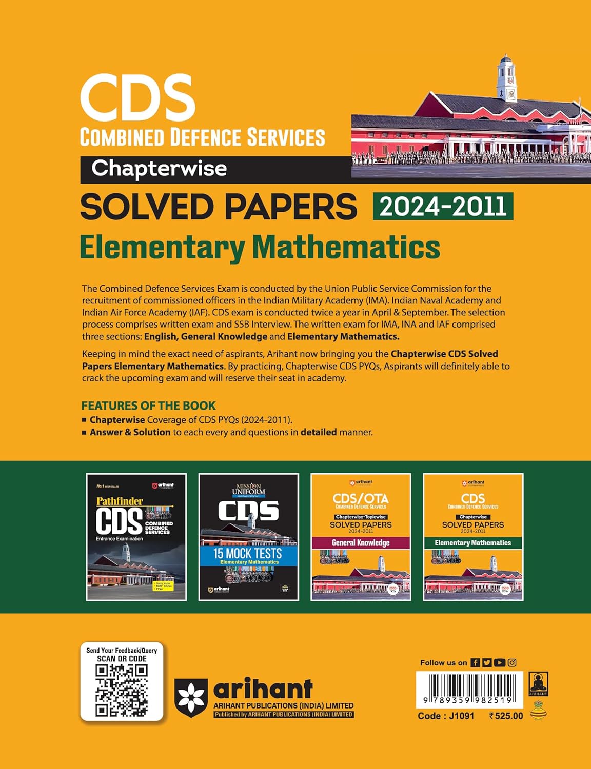 Arihant CDS Elementary Mathematics Chapterwise Solved Papers 2024–2011 [English Medium]