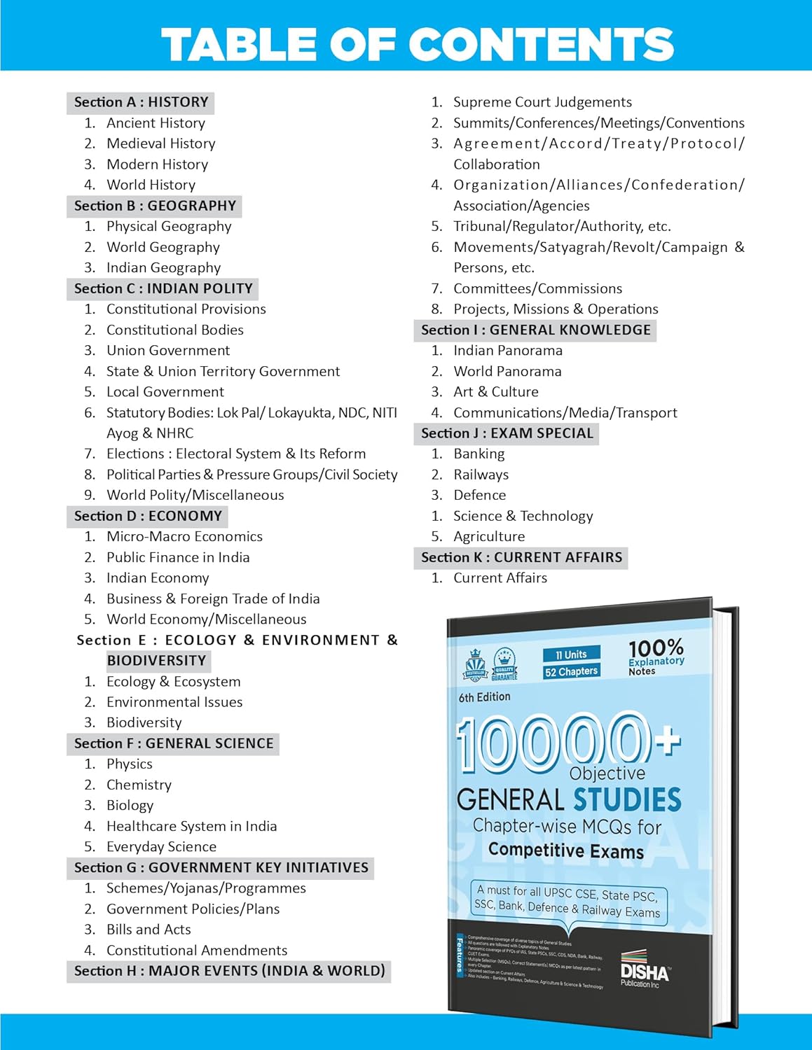 Disha - 10000+Objective General Studies | Chapter-wise MCQs (6th Edition) English Medium