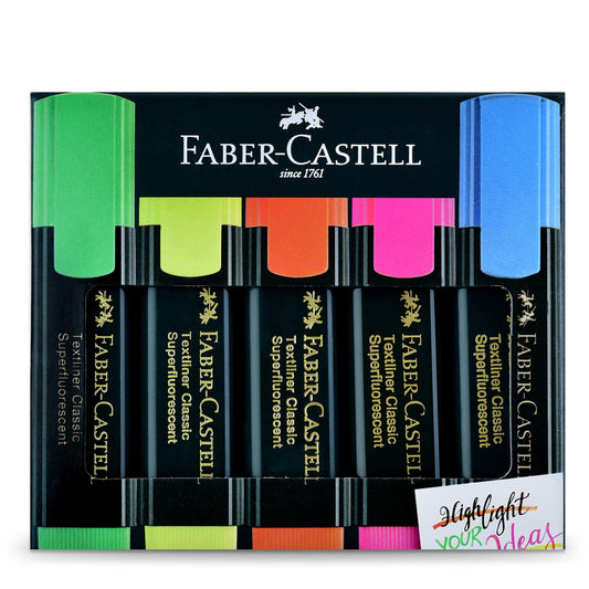 Faber-Castell Textliner Classic Highlighters (Pack of 5, Assorted Shades)