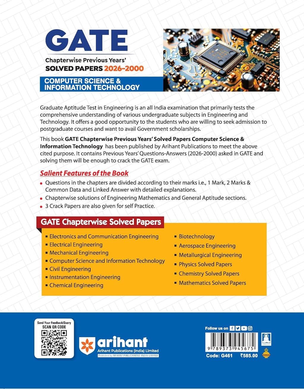 Arihant GATE Computer Science & Information Technology Chapterwise Previous Years' Solved Papers (2000–2026) By Nitesh Jain | (English Medium)