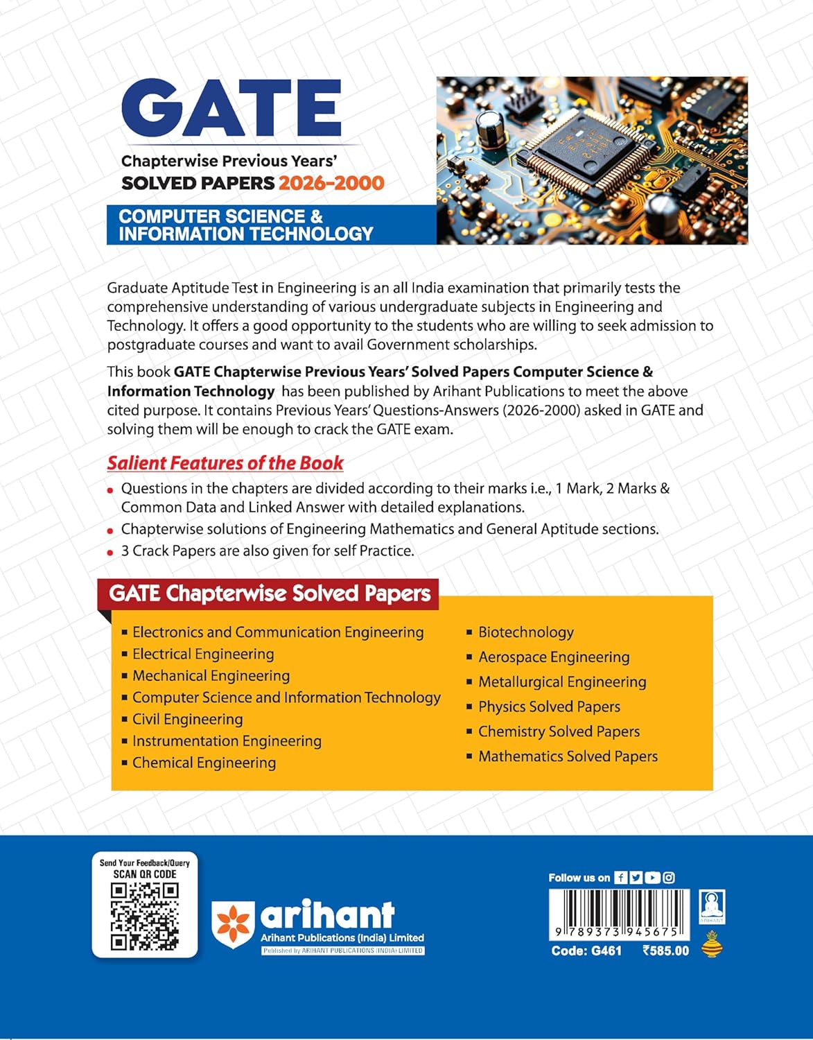 Arihant GATE Computer Science & Information Technology Chapterwise Previous Years' Solved Papers (2000–2026) By Nitesh Jain | (English Medium)