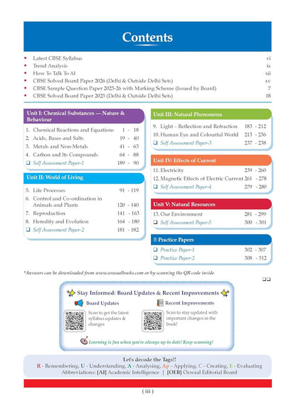 Oswaal CBSE Class 10 Science Question Bank (2017–2026) | Chapter & Topic-wise Solved Papers  | Includes 2026 Papers | Latest Syllabus 2026| For 2027 Exam