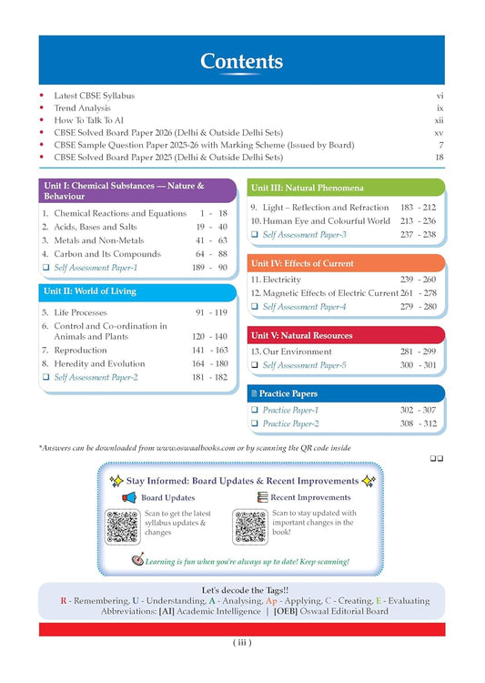 Oswaal CBSE Class 10 Science Question Bank (2017–2026) | Chapter & Topic-wise Solved Papers  | Includes 2026 Papers | Latest Syllabus 2026| For 2027 Exam