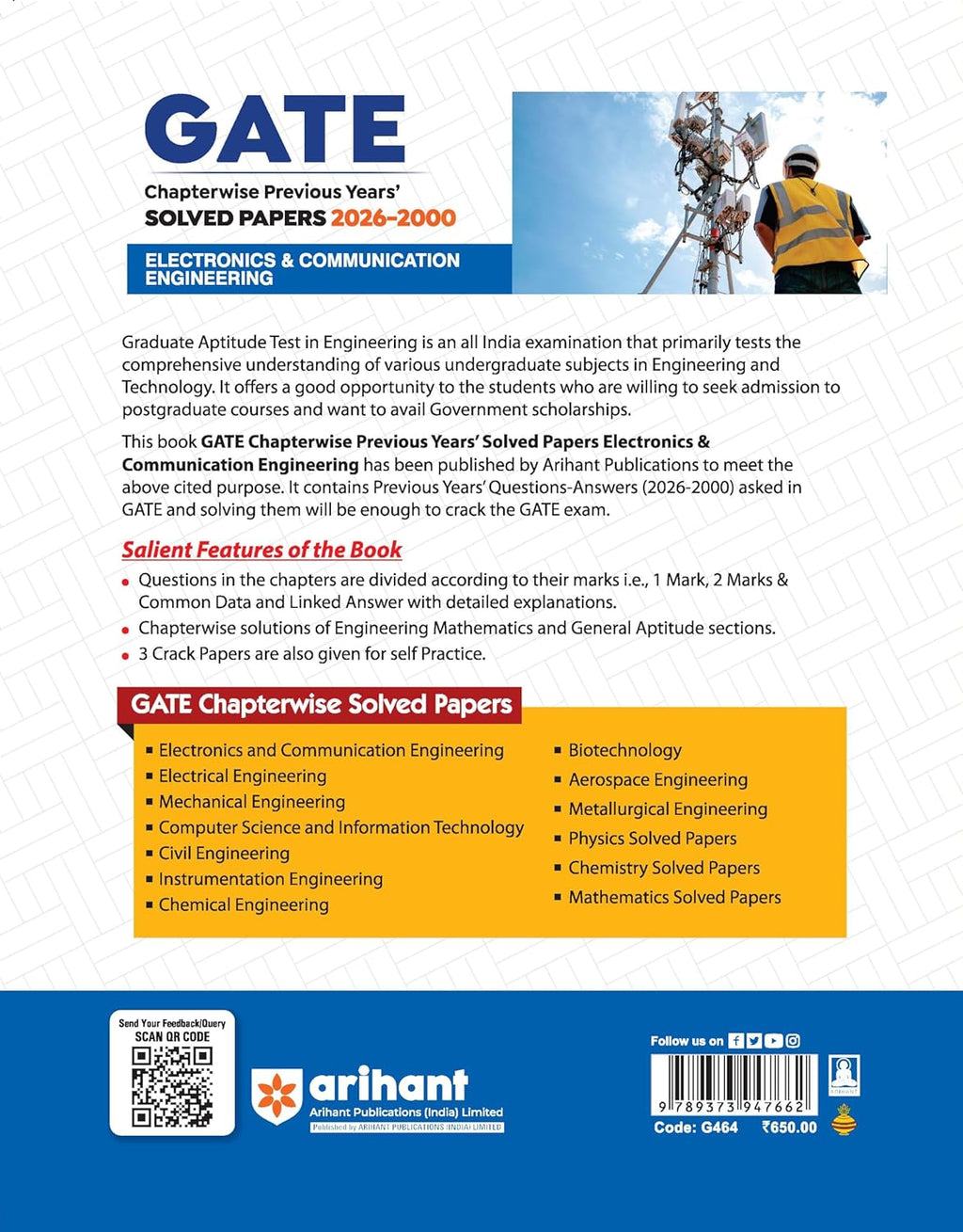 Arihant GATE Electronics & Communication Engineering Chapterwise Previous Years’ Solved Papers (2026-2000) by By Manish Purbey | (English Medium)