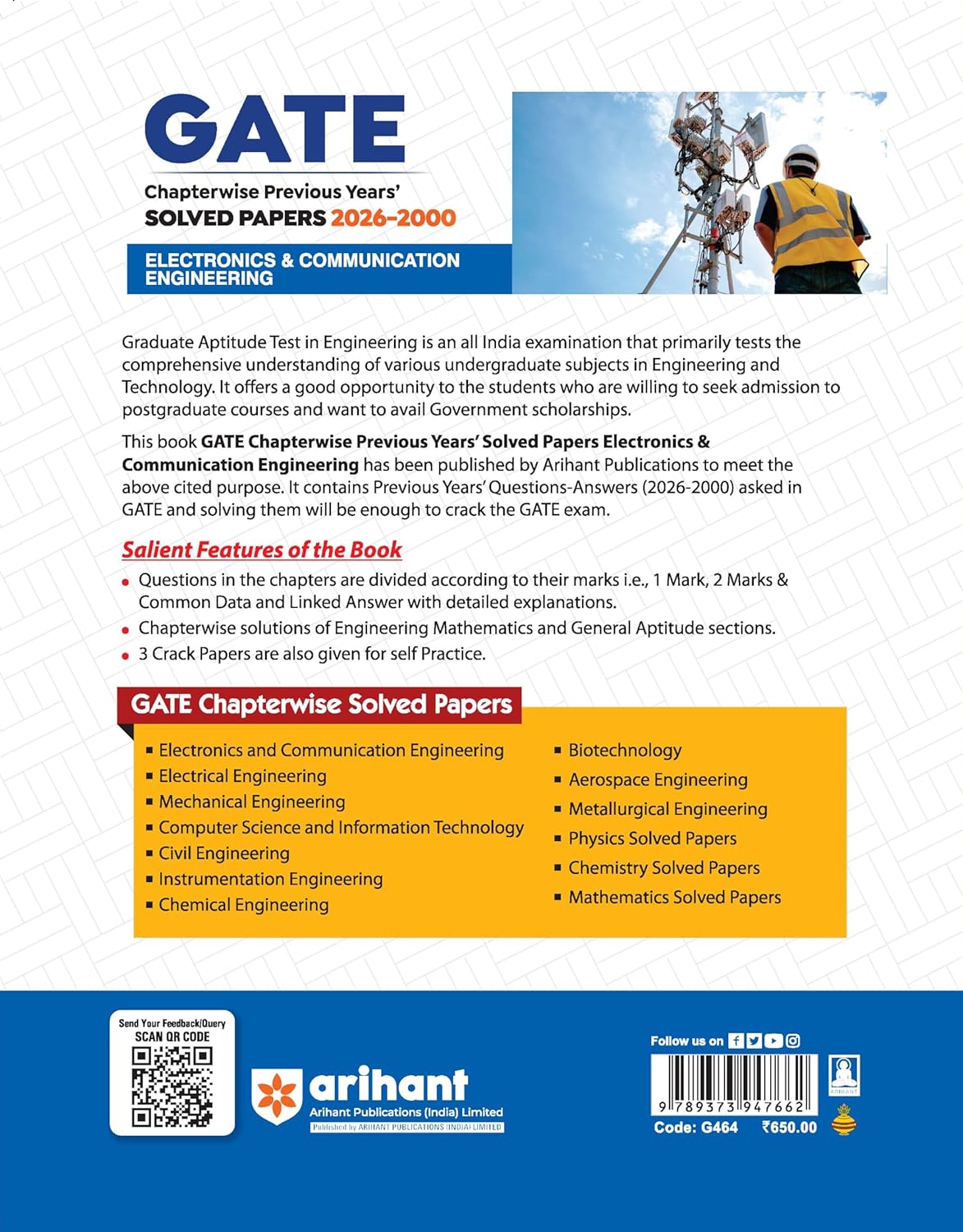 Arihant GATE Electronics & Communication Engineering Chapterwise Previous Years’ Solved Papers (2026-2000) by By Manish Purbey | (English Medium)