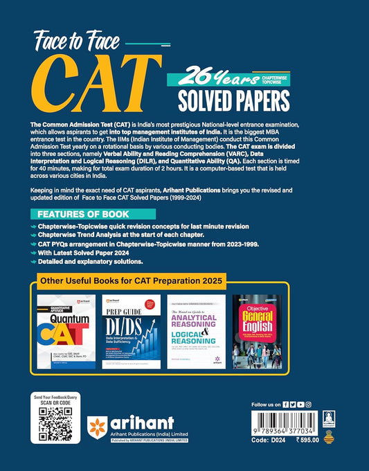 Arihant Face to Face CAT | 26 Years Solved Papers (1999–2024) | English Medium