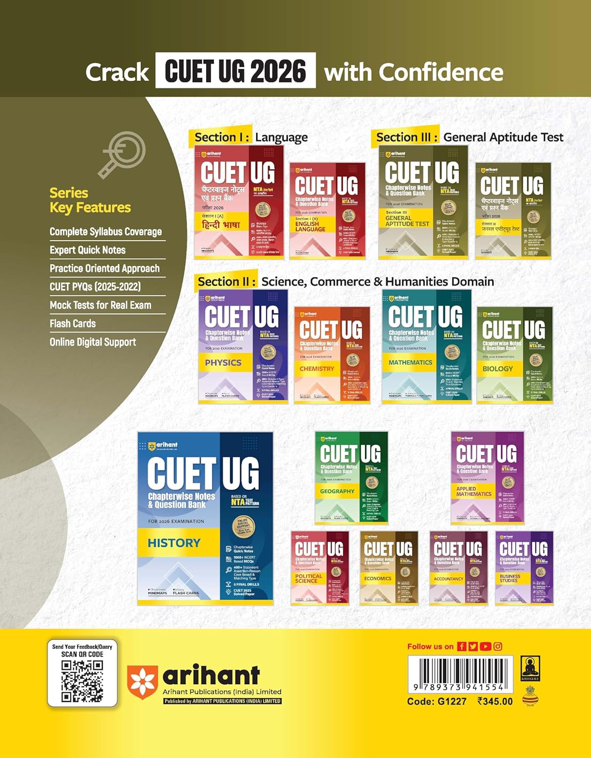 Arihant CUET UG 2026 General Aptitude Test (Section III) | Chapterwise Notes & Question Bank | Hindi Medium