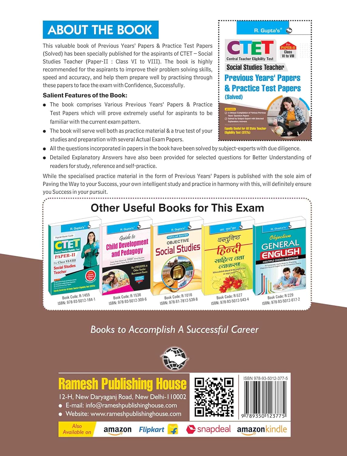 R. Gupta CTET Social Studies Teachers (Paper-2) (for Class 6 to 8) Previous Years Papers & Practice Test Papers [English]