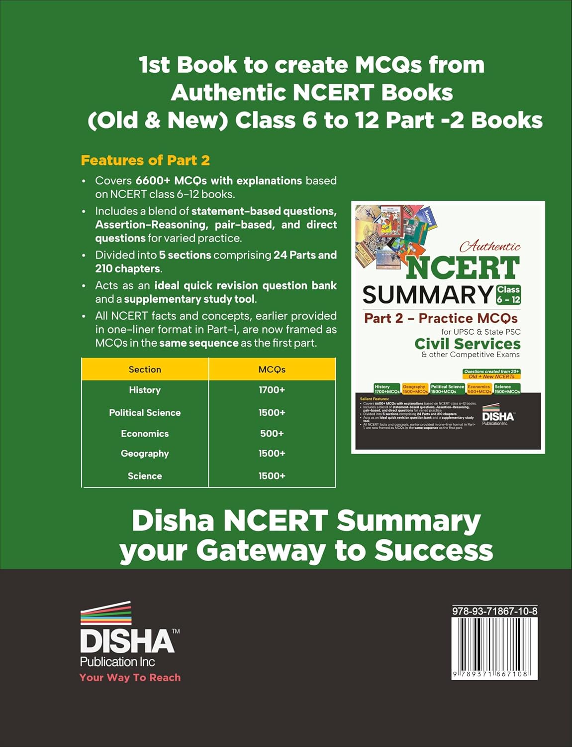 Disha Authentic NCERT Summary Part 2 Practice MCQs Class 6–12 (English Medium)