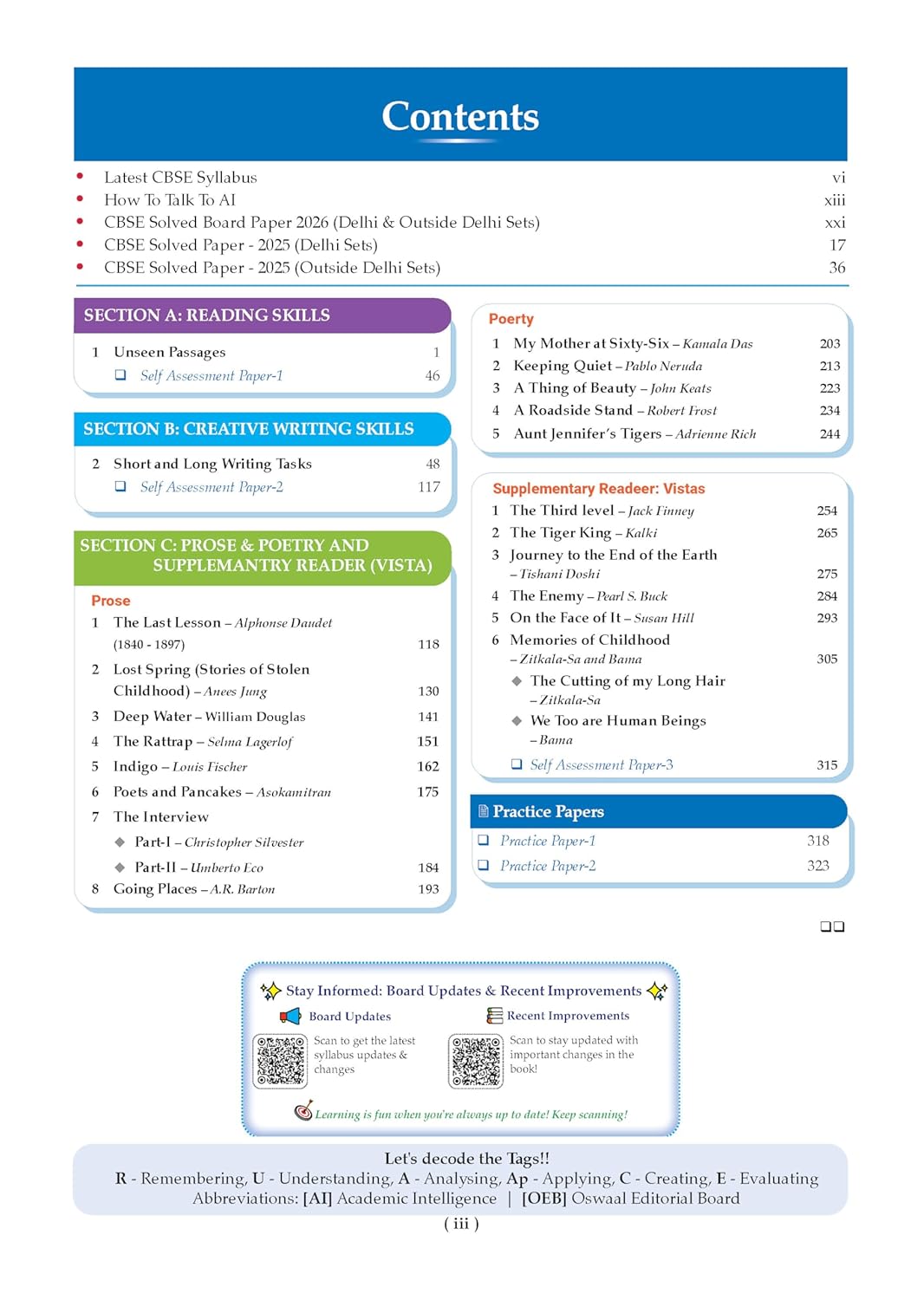 Oswaal CBSEEnglish core Question Bank  Class 12 (2017–2026) | Chapter & Topic-wise Solved Papers | Includes 2026 Papers | Latest Syllabus 2027 | English Medium