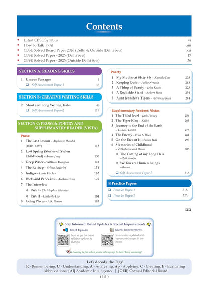 Oswaal CBSEEnglish core Question Bank  Class 12 (2017–2026) | Chapter & Topic-wise Solved Papers | Includes 2026 Papers | Latest Syllabus 2027 | English Medium