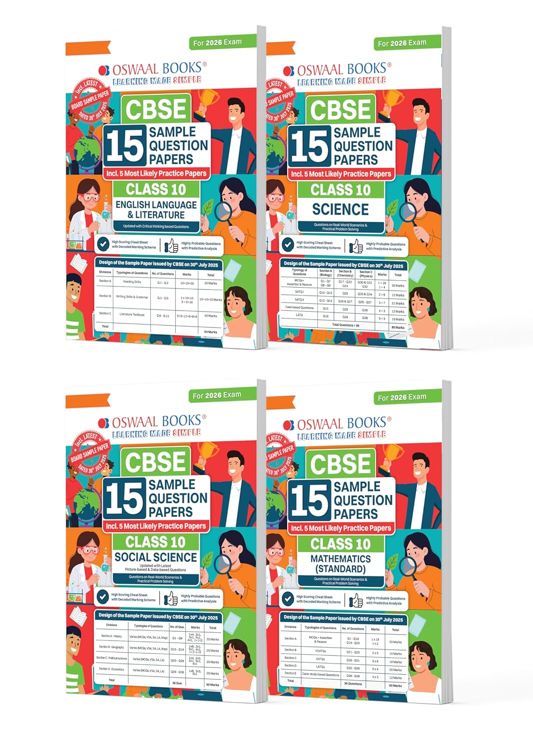 Oswaal CBSE Class 10 – 15 Sample Papers Set (Eng, Sci, SST, Math Std) – 2026 Exam