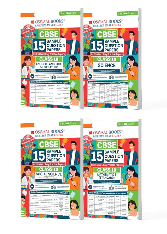 Oswaal CBSE Class 10 – 15 Sample Papers Set (Eng, Sci, SST, Math Std) – 2026 Exam