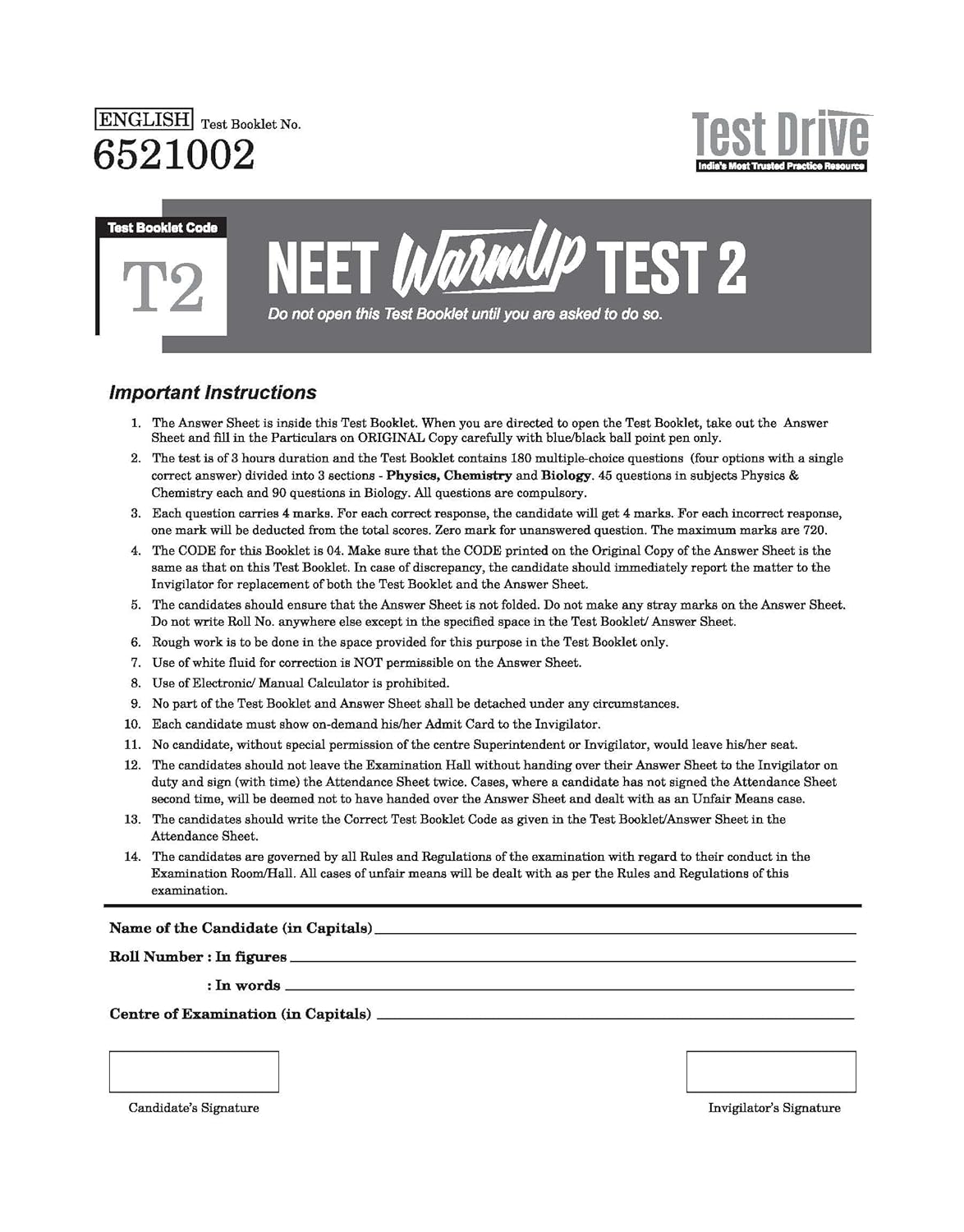 Arihant - NEET (UG) 2026 Test Drive | 20 Tests, 16 Booklets & 3600 Questions (PCB) English Medium