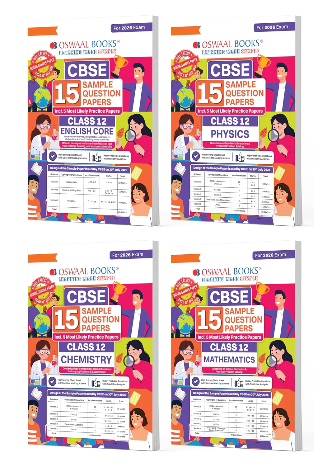 Oswaal CBSE Class 12 – 15 Sample Papers Set (Eng, Phy, Chem, Math) | 2026 Exam