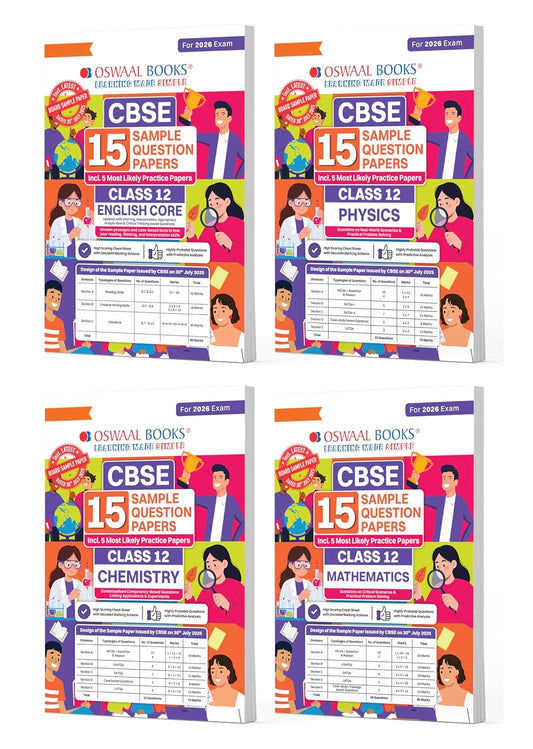 Oswaal CBSE Class 12 – 15 Sample Papers Set (Eng, Phy, Chem, Math) | 2026 Exam